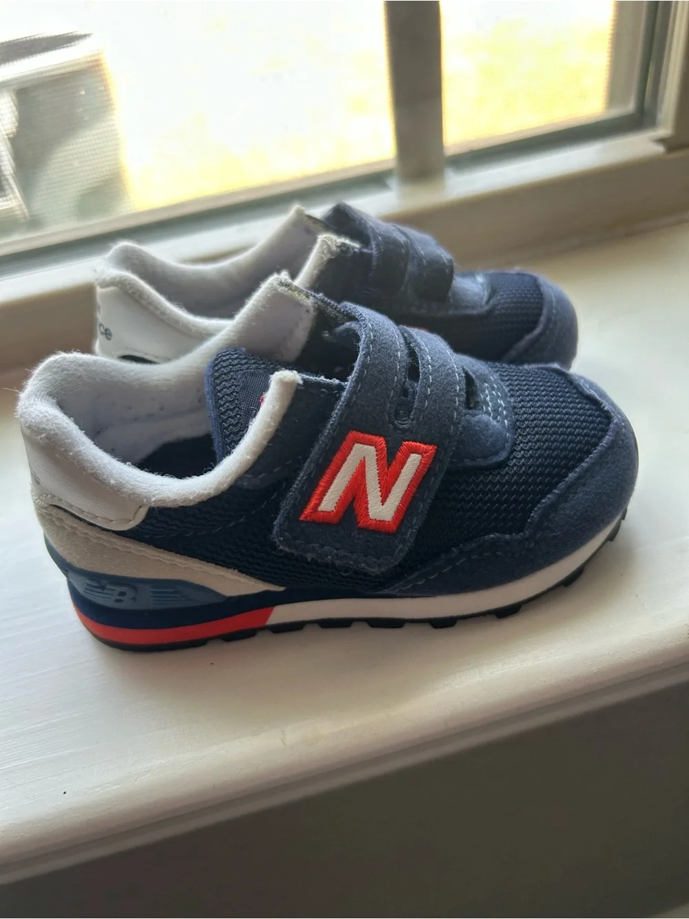 New Balance Navy and Red Kids Velcro Sneakers
